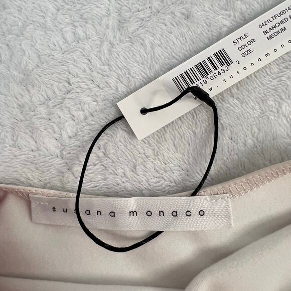 Susana Monaco Faux Leather Low Back Tank Bodysuit Blanched Almond Size M NWT - Picture 5 of 14